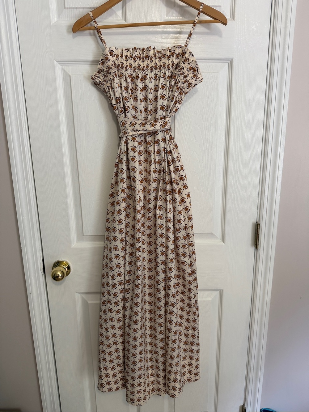 NWT. Tory Burch Cream and Brown Floral Midi Dress - Picture 2 of 13